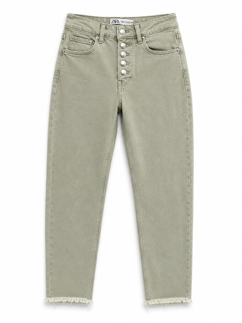 Zara Olive-Green High-Rise Button-Fly Jeans